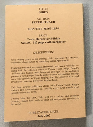SIDES by PETER STRAUB (Rare ARC/Proof - Cemetery Dance)